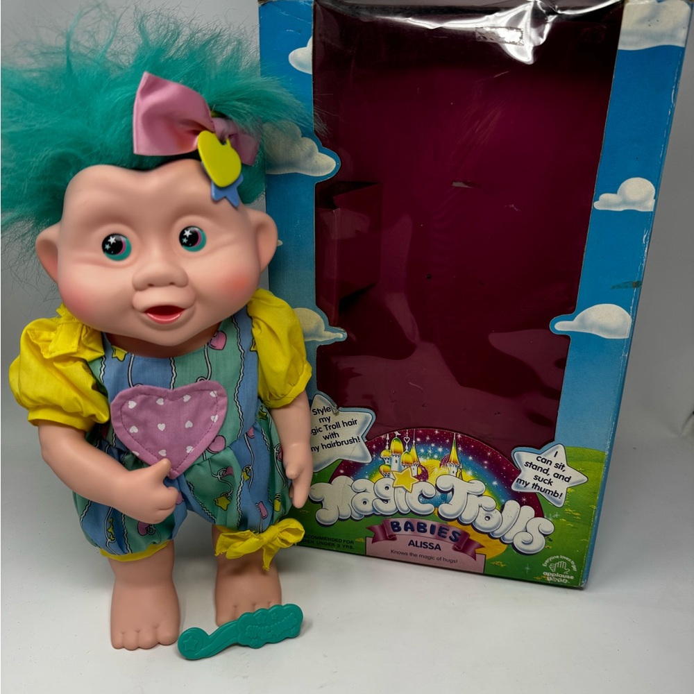 Vtg 1991 Magic Trolls Babies Alissa Troll Doll 12" Plush w/Clothes Comb Applause